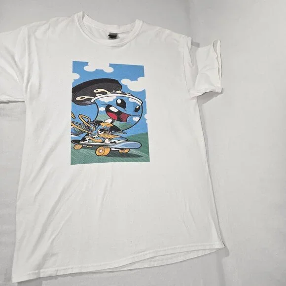 RARE Vintage 90's GILDAN Y2K Ice Cream Carton Skateboard WHITE T-Shirt Size L. - Picture 8 of 17